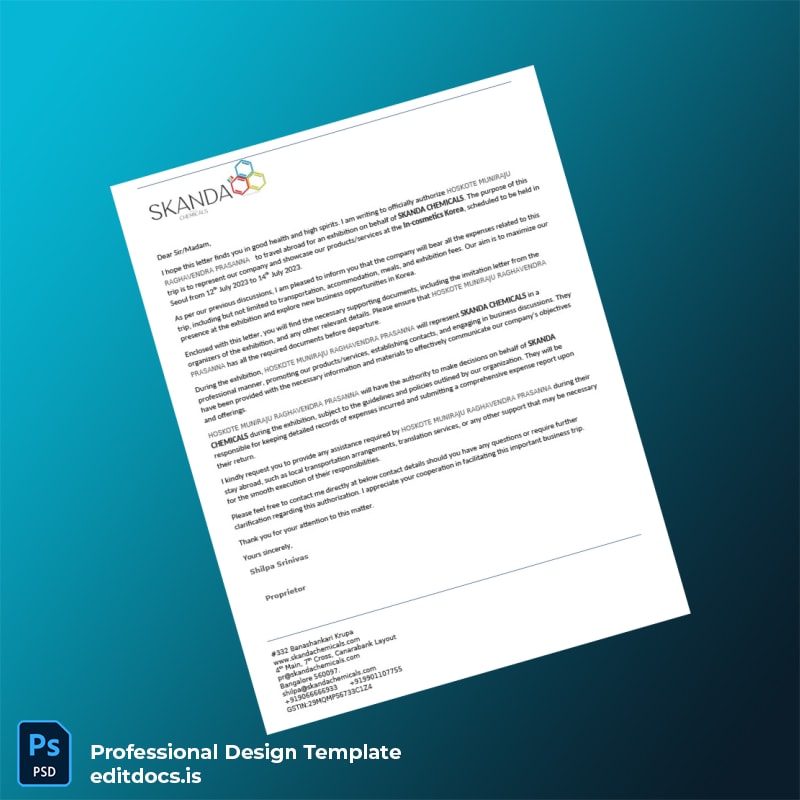 Editable India Skanda Chemicals Employment Verification Letter Template in Word and PDF formats page 2 Page Preview - EditDocs