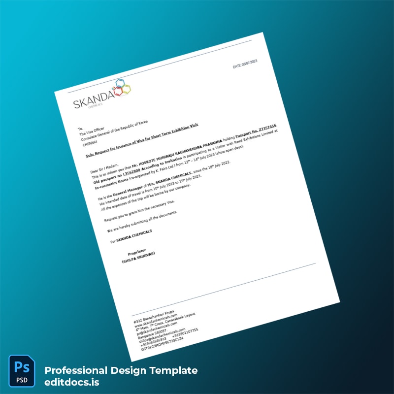 Editable India Skanda Chemicals Employment Verification Letter Template in Word and PDF formats page 3 Page Preview - EditDocs