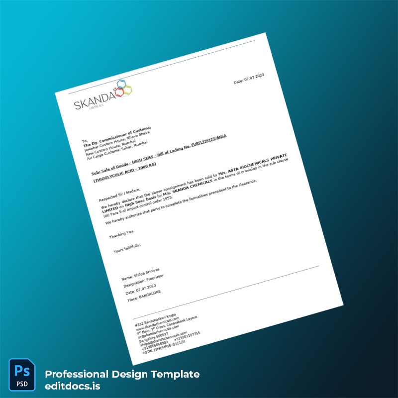 Editable India Skanda Chemicals Employment Verification Letter Template in Word and PDF formats page 4 Page Preview - EditDocs