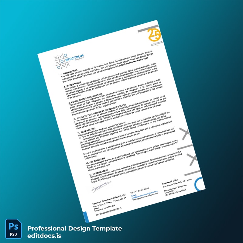 Editable India Spectrum Consultants India Pvt Ltd Employment Verification Letter Template in Word and PDF formats page 2 Page Preview - EditDocs