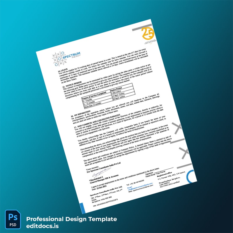 Editable India Spectrum Consultants India Pvt Ltd Employment Verification Letter Template in Word and PDF formats page 3 Page Preview - EditDocs