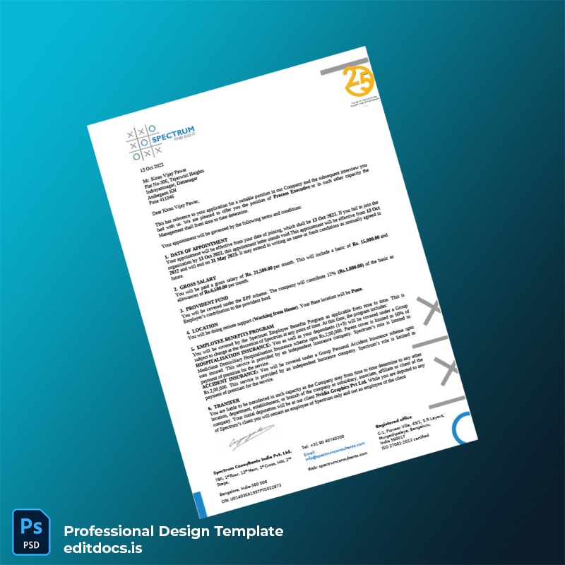 Editable India Spectrum Consultants India Pvt Ltd Employment Verification Letter Template (Word&PDF) Page Preview - EditDocs