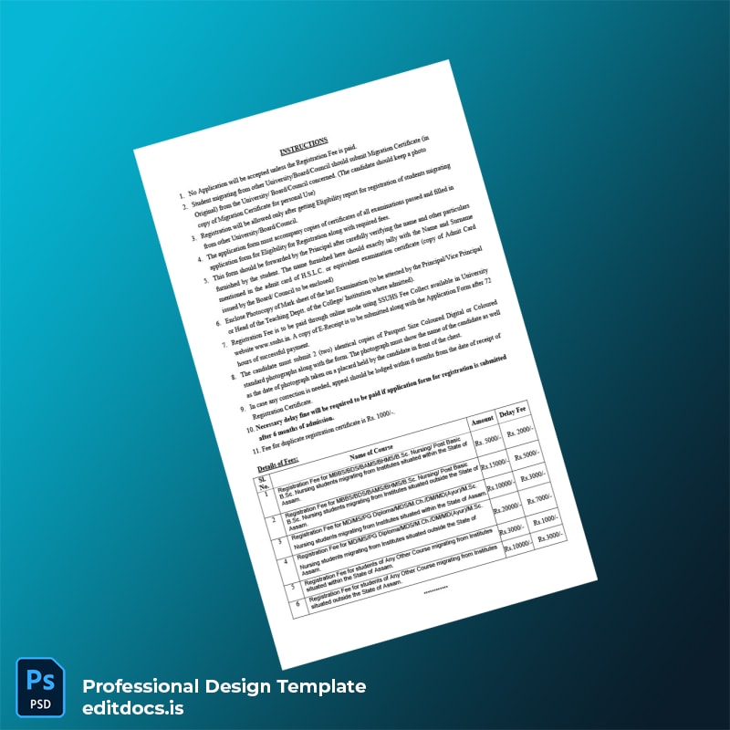 Editable India Srimanta Sankaradeva University of Health Sciences Registration Certificate Template in Word and PDF formats page 2 Page Preview - EditDocs