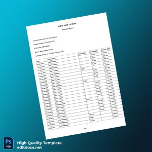 India State Bank of India Dummy Bank Statement Template in Word and PDF formats