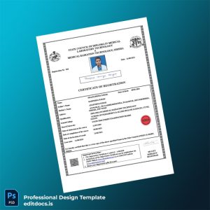 Editable India State Council of Diploma in Medical Laboratory Technology Registration Certificate Template (Word&PDF) Page Preview