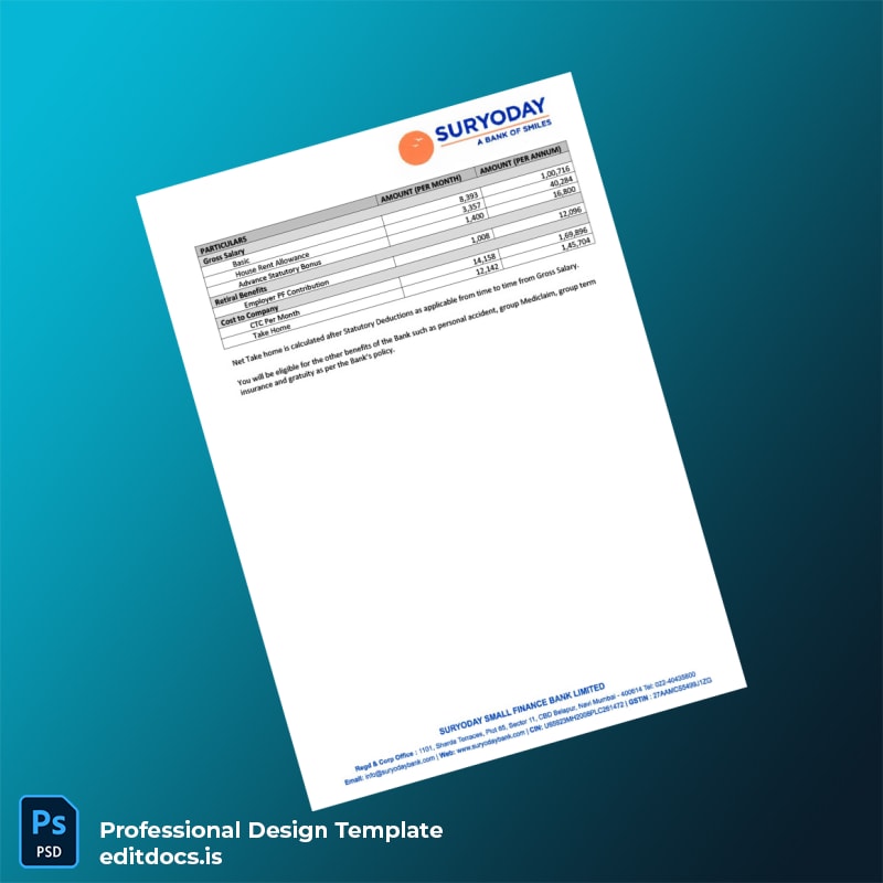 Editable India Suryoday Small Finance Bank Employment Verification Letter Template in Word and PDF formats page 3 Page Preview - EditDocs