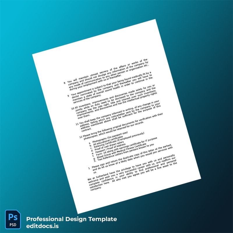 Editable India Sutherland Global Services Pvt Ltd Employment Verification Letter Template in Word and PDF formats page 2 Page Preview - EditDocs