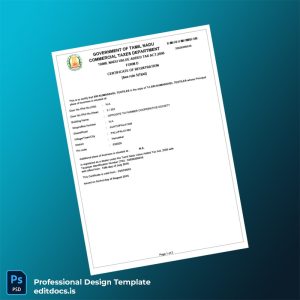 Editable India Tamil Nadu Commercial Registration Certificate Template (Word&PDF) Page Preview