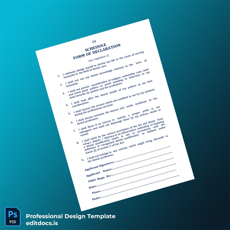 Editable India Tamil Nadu Dental Council BDS Registration Certificate Template in Word and PDF formats page 5 Page Preview - EditDocs