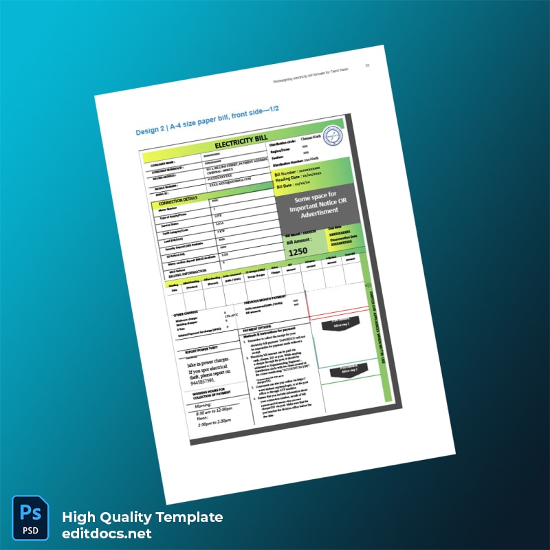 India Tamil Nadu Electricity Board Editable Electricity Bill Template in Word and PDF formats page 3