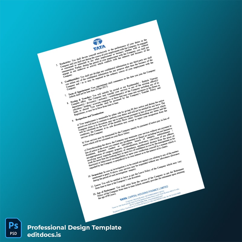 Editable India Tata Capital Limited Employment Verification Letter Template in Word and PDF formats page 2 Page Preview - EditDocs