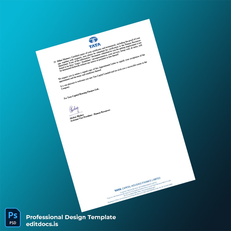 Editable India Tata Capital Limited Employment Verification Letter Template in Word and PDF formats page 4 Page Preview - EditDocs