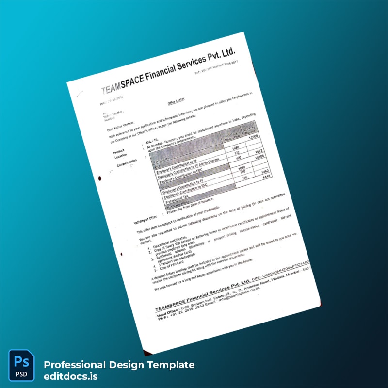 Editable India TeamSpace Relieving and Offer Letter Template in Word and PDF formats page 2 Page Preview - EditDocs