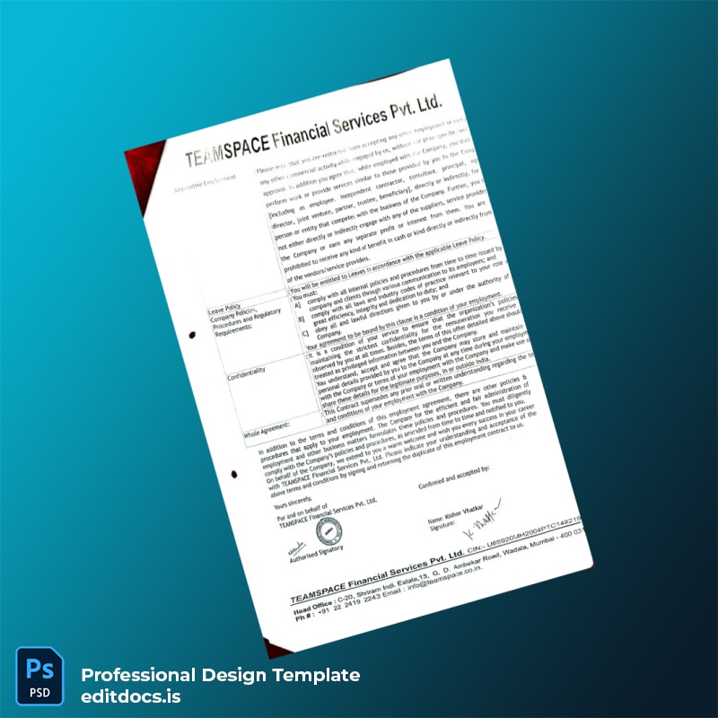 Editable India TeamSpace Relieving and Offer Letter Template in Word and PDF formats page 3 Page Preview - EditDocs