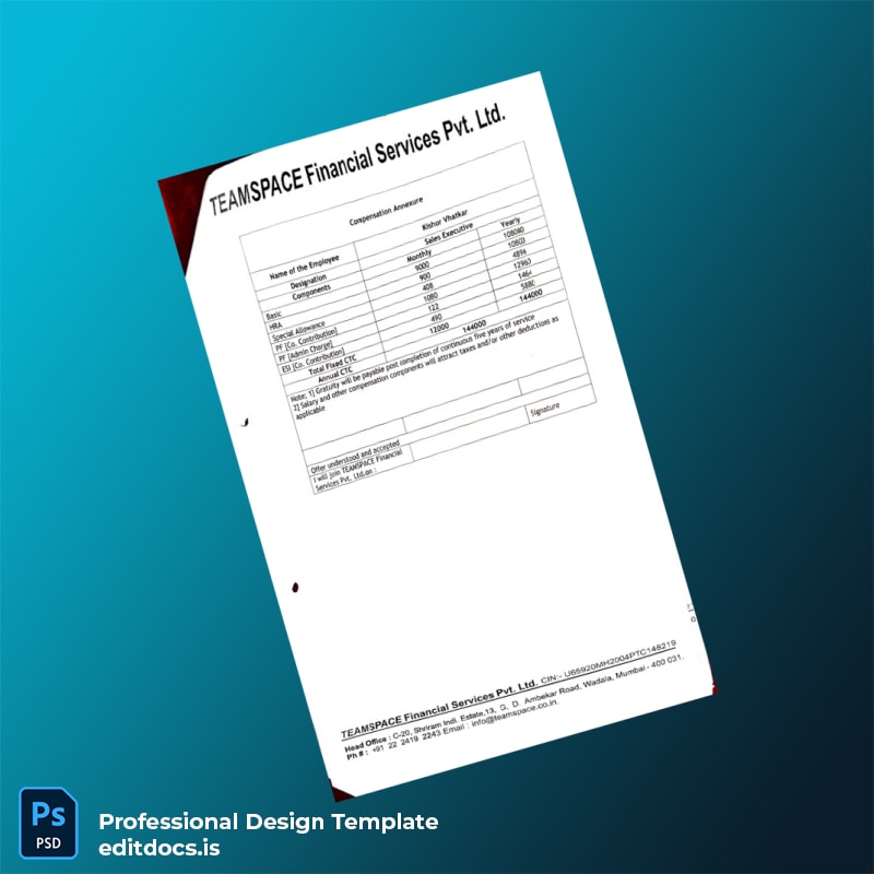 Editable India TeamSpace Relieving and Offer Letter Template in Word and PDF formats page 4 Page Preview - EditDocs