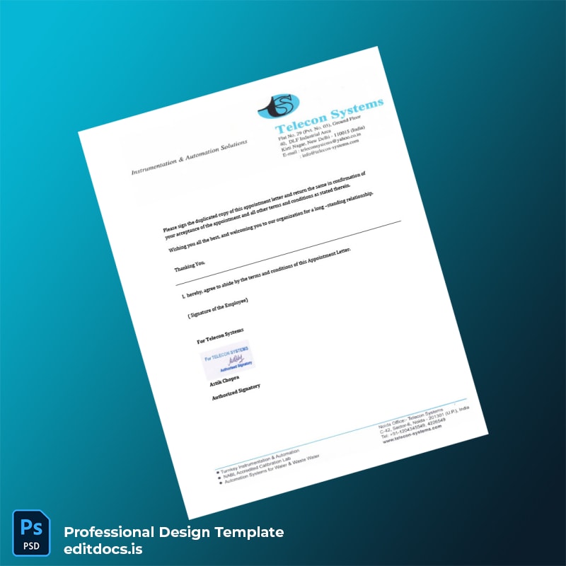 Editable India Telecon Systems Employment Verification Letter Template in Word and PDF formats page 5 Page Preview - EditDocs