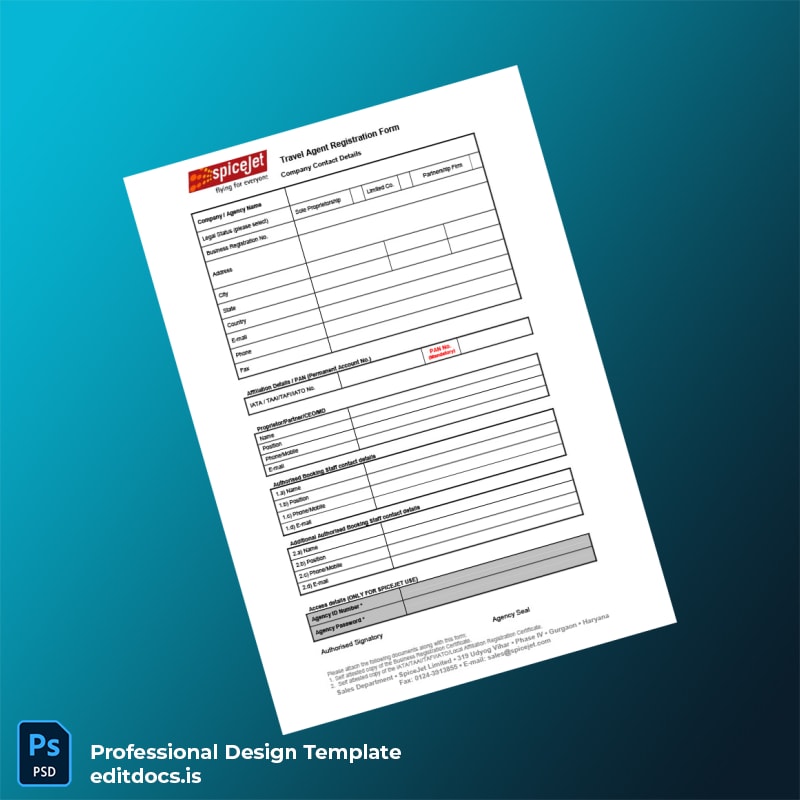 Editable India Travel Agent Registration Form Template (Word&PDF) Page Preview - EditDocs