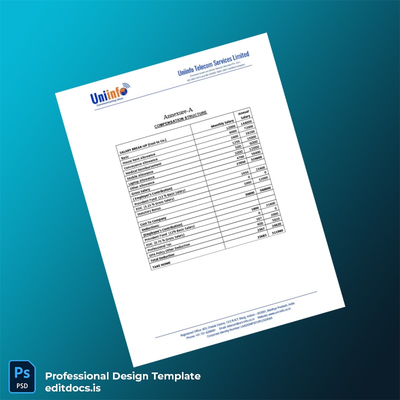 Editable India Uniinfo Telecom Services Ltd Employment Verification Letter Template in Word and PDF formats page 3 Page Preview - EditDocs