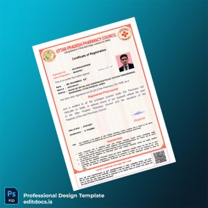 Editable India Uttar Pradesh Pharmacy Council Registration Certificate Template (Word&PDF) Page Preview - EditDocs