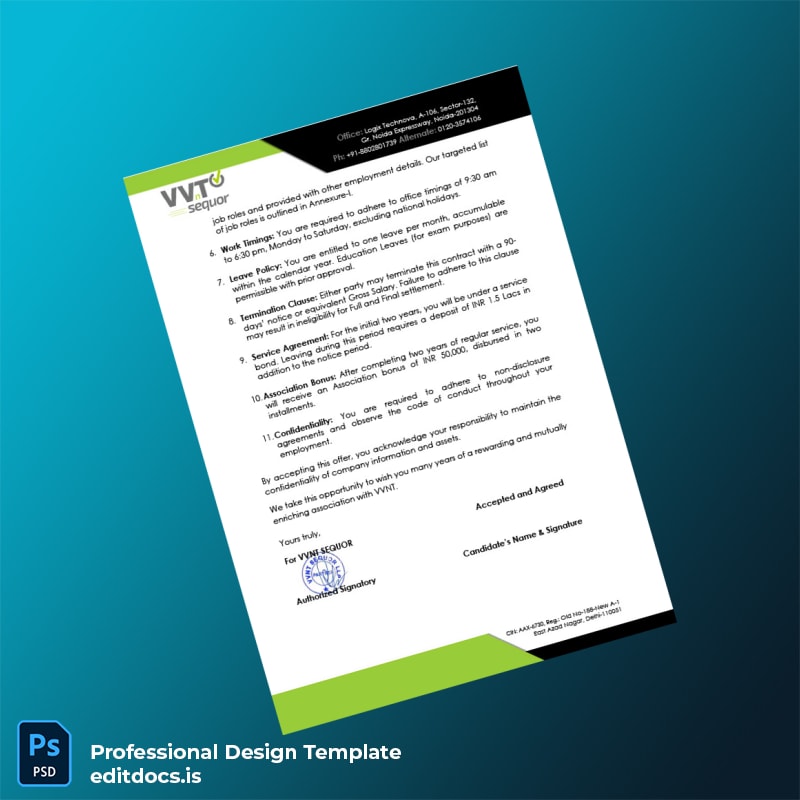 Editable India VVNT SeQuor Employment Verification Letter Template in Word and PDF formats page 2 Page Preview - EditDocs
