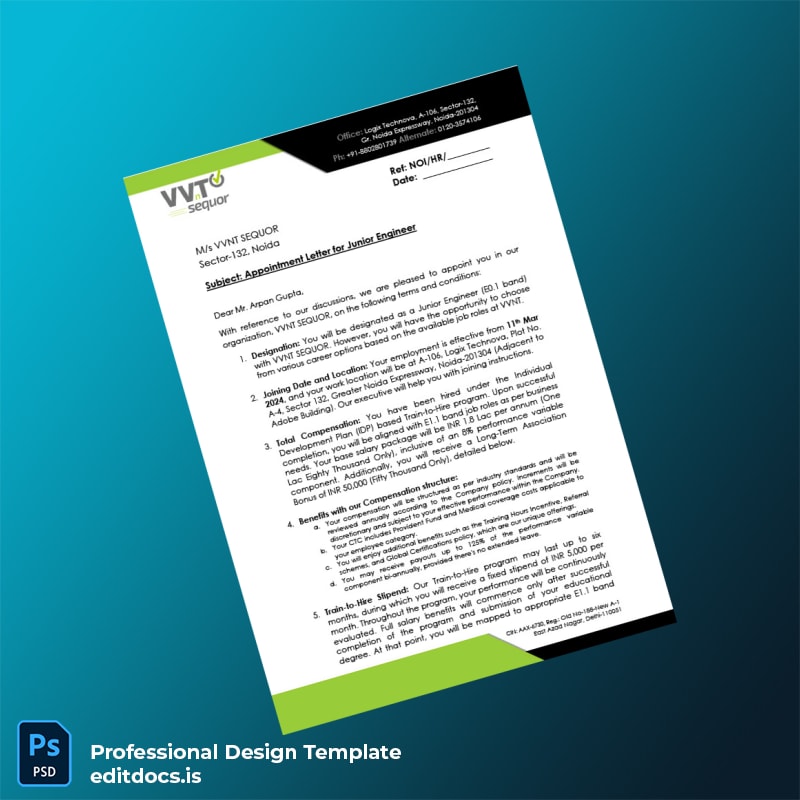 Editable India VVNT SeQuor Employment Verification Letter Template (Word&PDF) Page Preview - EditDocs