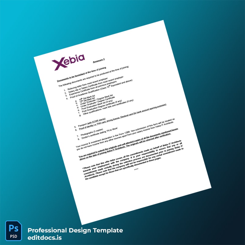 Editable India Xebia IT Employment Verification Letter Template in Word and PDF formats page 4 Page Preview - EditDocs
