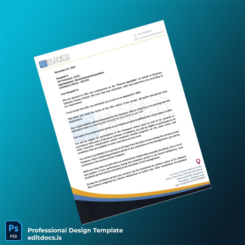 Editable India iBusiness Software Employment Verification Letter Template (Word&PDF) Page Preview - EditDocs