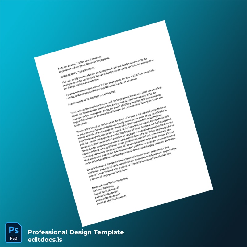 Editable Ireland Employment Permit Employment Verification Letter Template in Word and PDF formats page 3 Page Preview - EditDocs