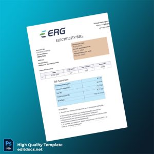 Italy ERG Editable Electricity Bill Template in Word and PDF formats
