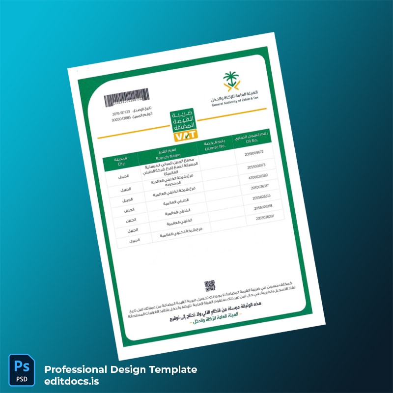 Editable KIC VAT Registration Certificate Template in Word and PDF formats page 3 Page Preview