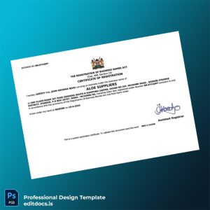 Editable Kenya Assistant Registrar Business Registration Certificate Template (Word&PDF) Page Preview