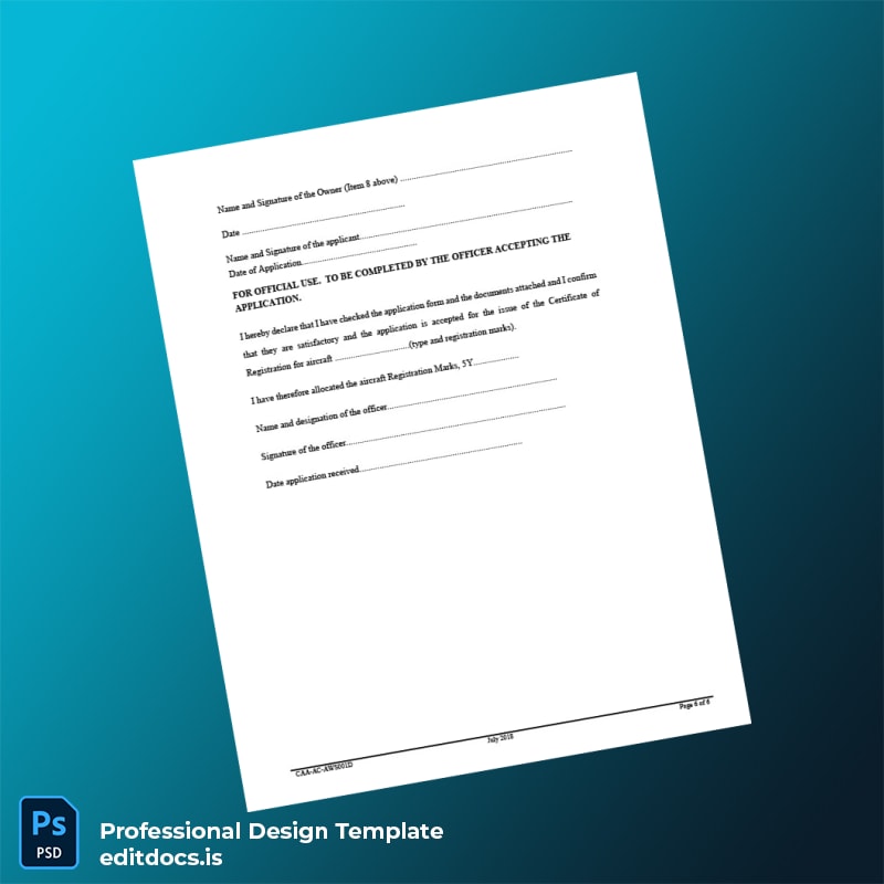 Editable Kenya CAA Aircraft Registration Certificate Template in Word and PDF formats page 6 Page Preview