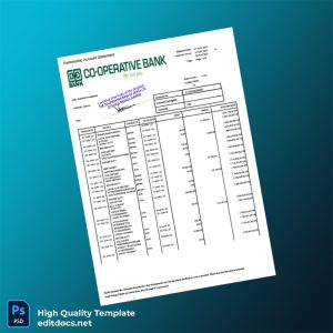 Kenya Co-operative Bank Statement Template in Word and PDF formats