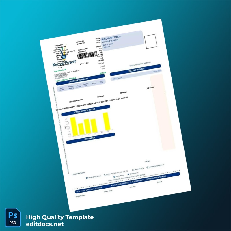 Kenya Energy Editable Utility Bill Template in Word and PDF formats page 2