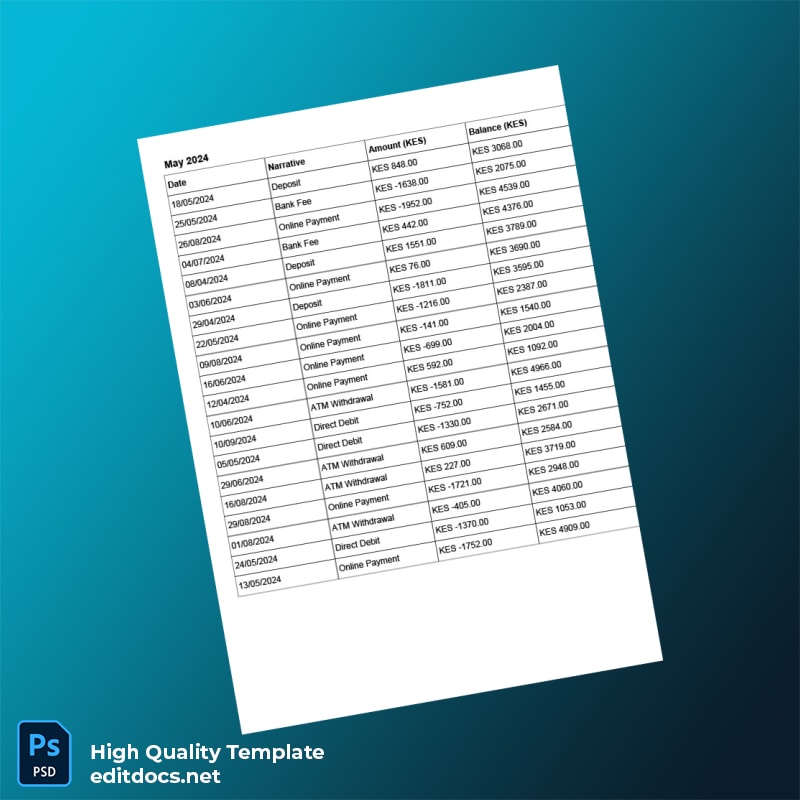 Kenya Kenya National Bank Bank Statement Template in Word and PDF formats page 3