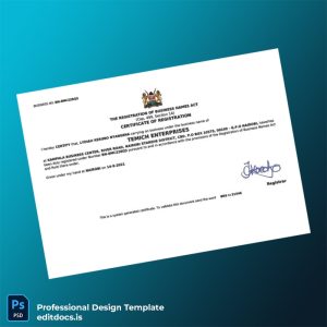Editable Kenya Registrar of Companies Business Registration Certificate Template (Word&PDF) Page Preview