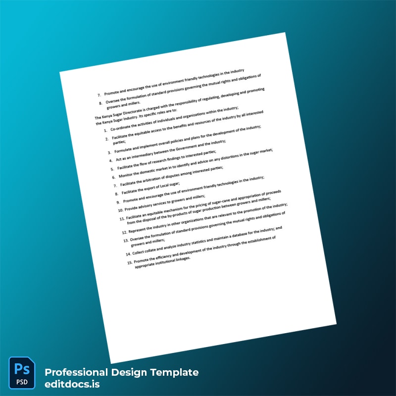 Editable Kenya Sugar Miller Registration Renewal Certificate Template in Word and PDF formats page 5 Page Preview