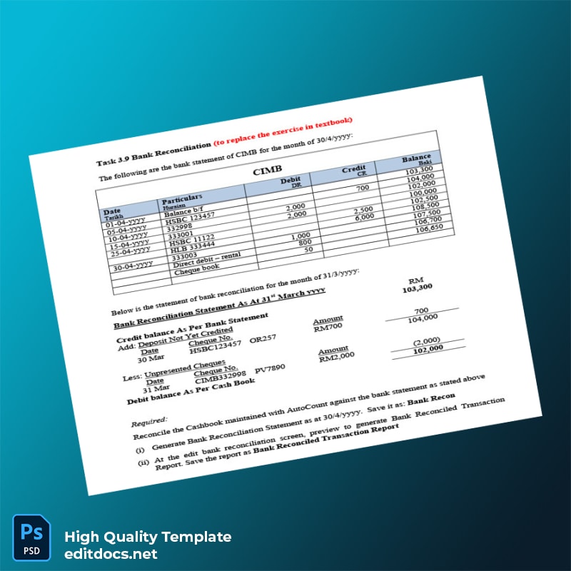 Malaysia CIMB Bank Reconciliation Guide Template in Word and PDF formats