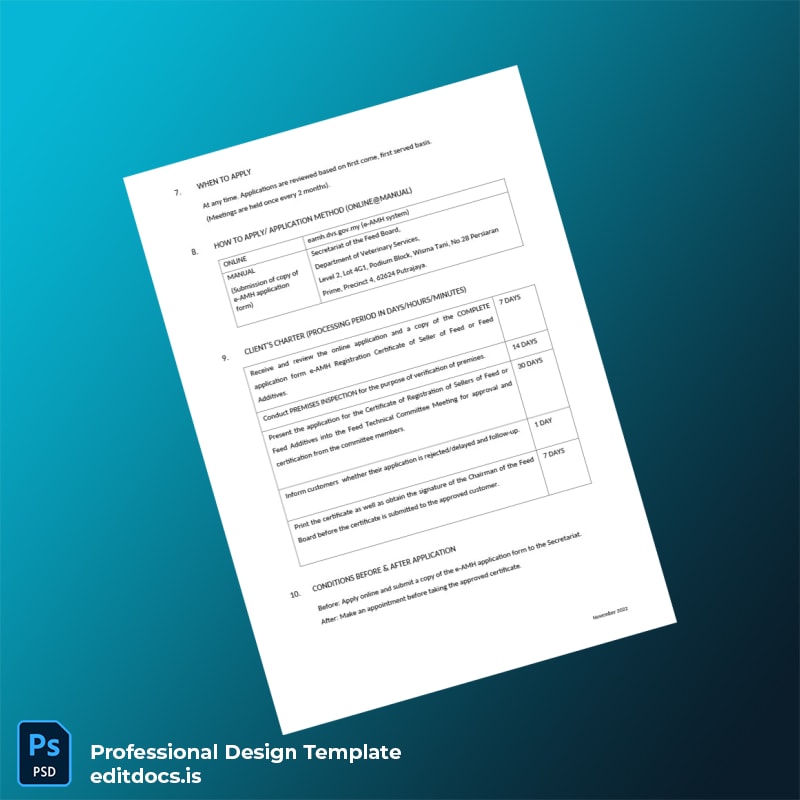 Editable Malaysia Department of Veterinary Services Business Registration Certificate Template in Word and PDF formats page 3 Page Preview - EditDocs