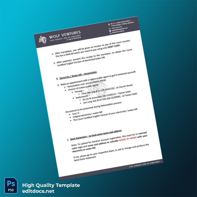 Malaysia Wolf Ventures Editable Amazon Seller Account Instructions Template in Word and PDF formats page 2