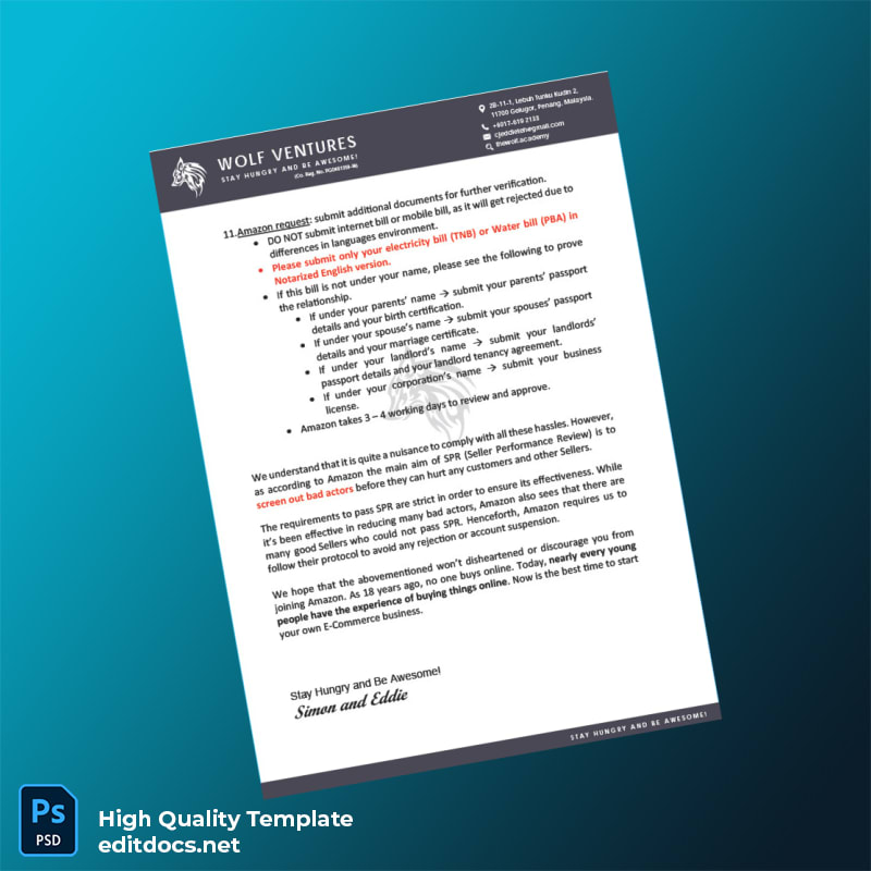 Malaysia Wolf Ventures Editable Amazon Seller Account Instructions Template in Word and PDF formats page 4