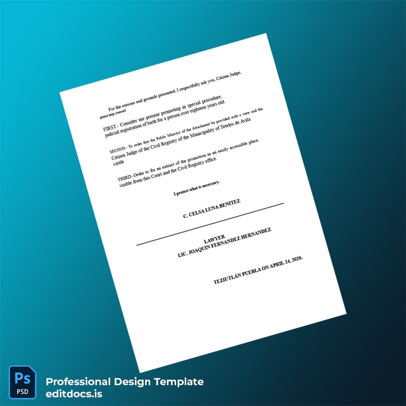 Editable Mexico Municipal Registry Late Registration Petition for Birth Certificate Template in Word and PDF formats page 4 Page Preview - EditDocs