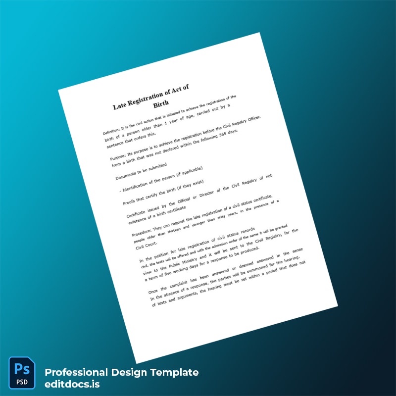 Editable Mexico Municipal Registry Late Registration Petition for Birth Certificate Template in Word and PDF formats page 5 Page Preview - EditDocs