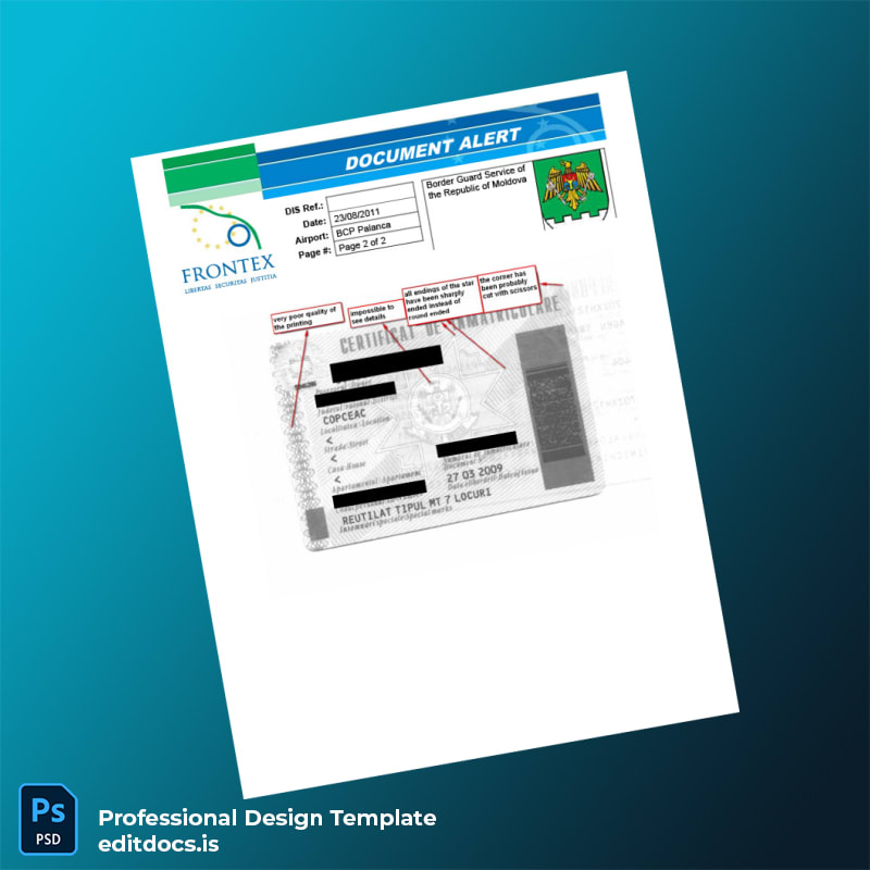 Editable Moldova Border Guard Service Vehicle Registration Certificate Template in Word and PDF formats page 2 Page Preview