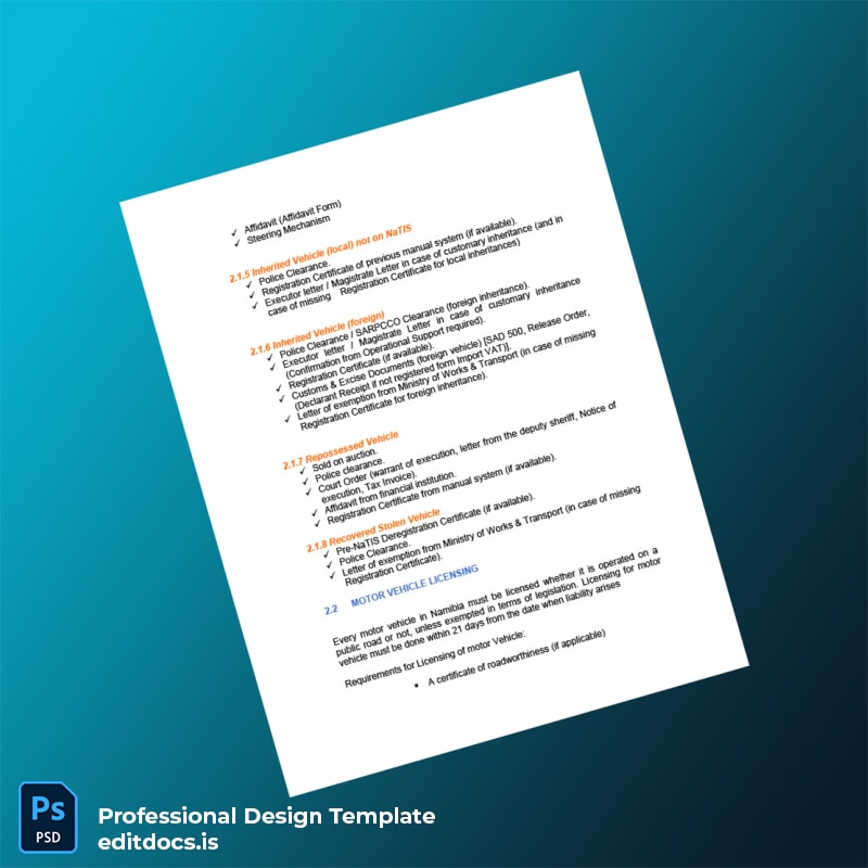 Editable Namibia Ministry of Transport Motor Vehicle Registration Guide Template in Word and PDF formats page 2 Page Preview - EditDocs