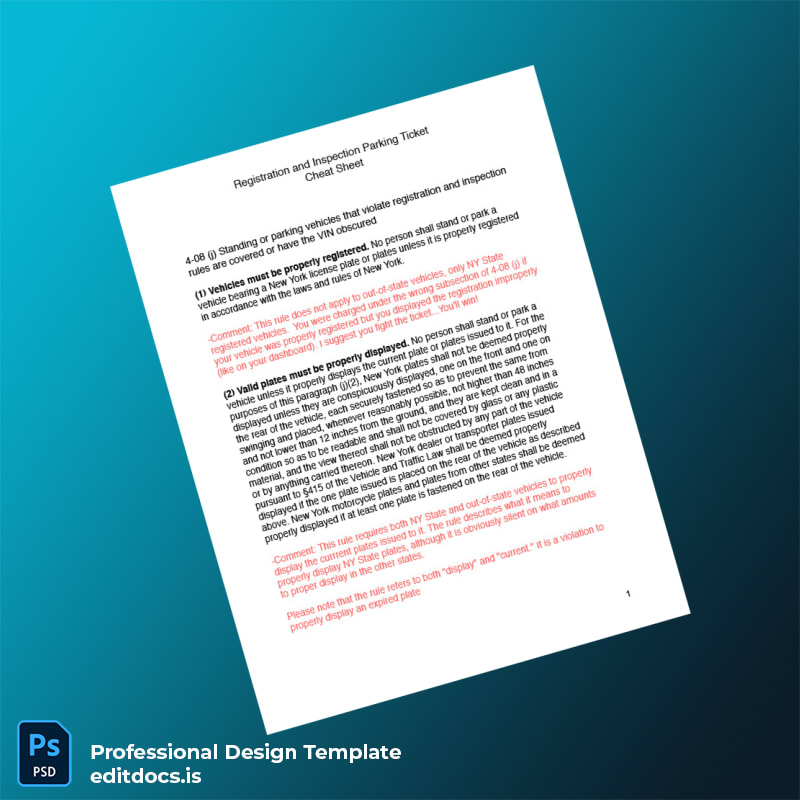 Editable New York State Vehicle Registration and Inspection Cheat Sheet PDF Template Page Preview - EditDocs