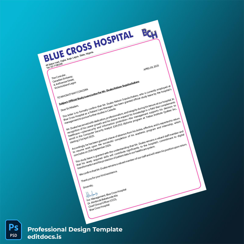 Editable Nigeria Blue Cross Hospital Employment Verification Letter Template in Word and PDF formats page 3 Page Preview - EditDocs