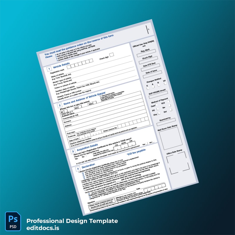 Editable Northern Ireland Driver Vehicle Agency Vehicle Registration Certificate Application Form Template in Word and PDF formats page 2 Page Preview - EditDocs