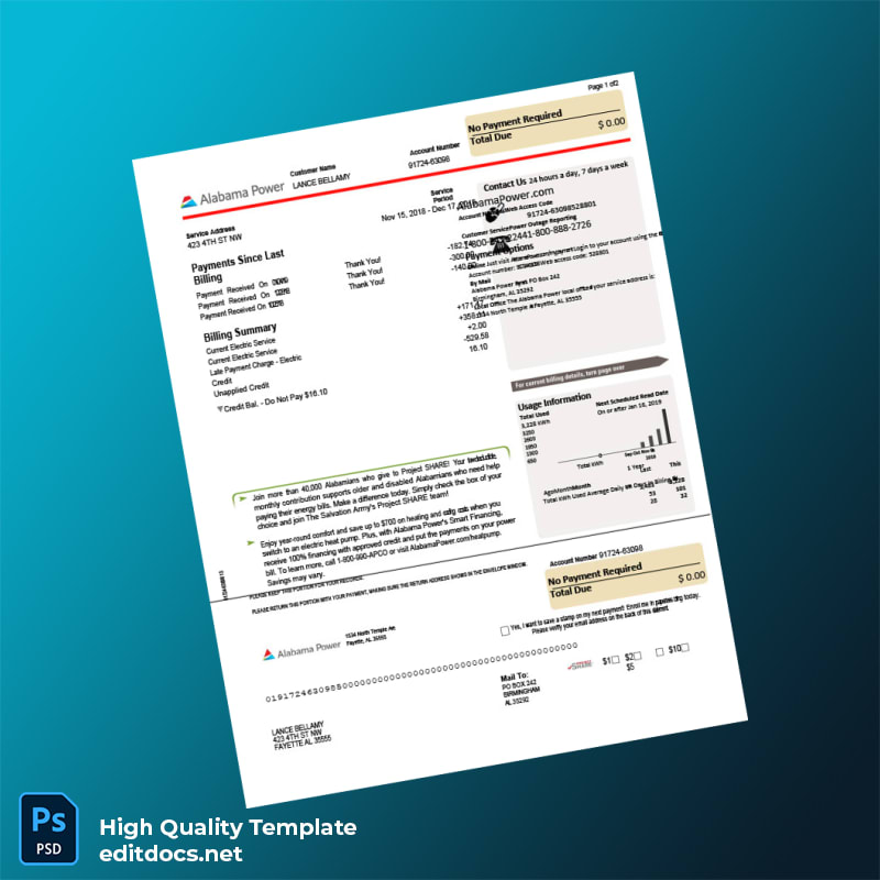 Not Specified Editable Utility Bill Template in Word and PDF formats