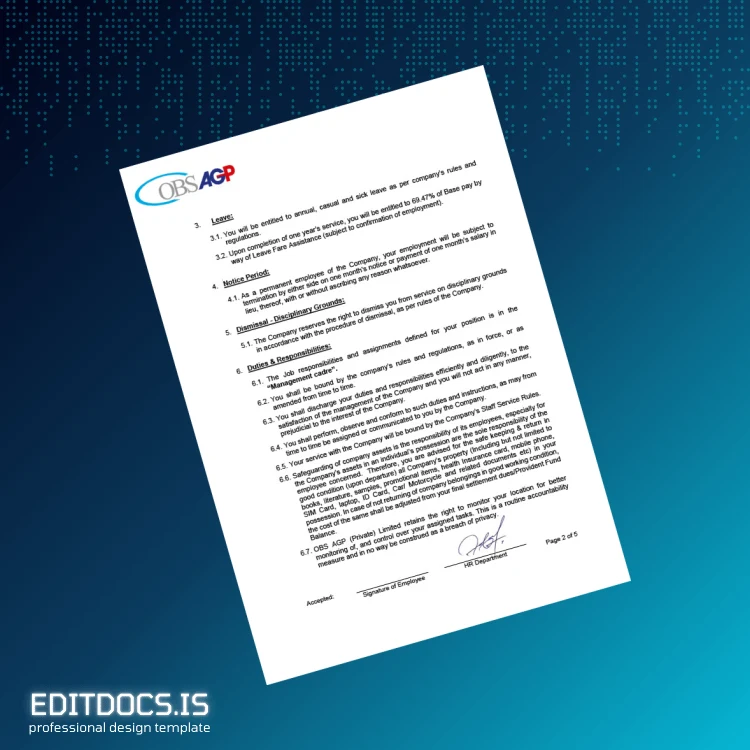 Editable Pakistan OBS AGP Employment Verification Letter Template in Word and PDF formats page 2 Page Preview - EditDocs